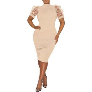 Women's Mesh See Through Sheer Dress Khaki